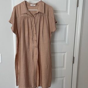 Mod Ref Taupe Button-Front Midi Shirt Dress